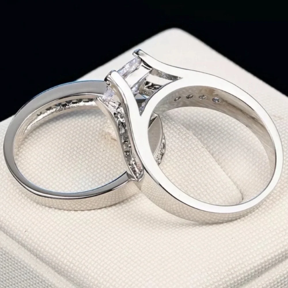 💯 NEW 2PC/SET 925 STERLING SILVER DIAMOND RING, CUTE RING, SHINY RING. - Picture 6 of 7